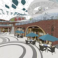 Modern Urban Plaza With Glass Canopy Tall Buildings Green Plants And Seating Areas