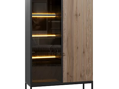 Modern Entryway Side Cabinet With Glass Doors Wooden Panels And Built-in LED Lights 3d model
