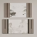 Traditional Chinese TV Background Wall Featuring Ink Landscape Painting And Wooden Panels