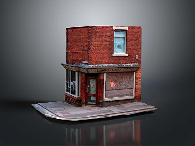 Red Brick Bakery Storefront With Glass Window Door And Sidewalk Platform 3d model
