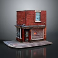 Red Brick Bakery Storefront With Glass Window Door And Sidewalk Platform