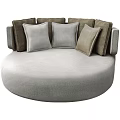 Round Light Gray Outdoor Sofa With Comfortable Light Gray And Dark Brown Cushions 3d model