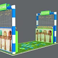 Interactive Play Zone With Blue White Frames Green Turf Floor Geometric Mats And Side Panels 3d model