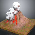 Erupting Volcano Model With White Smoke Red Lava And Square Platform