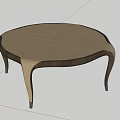 Modern Round Coffee Table With Light Beige And Dark Brown Curved Wooden Legs