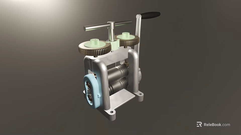 Manual Mechanical Tool With Dual Green Rollers Black Handle And Metal Frame 3d model 