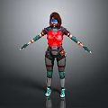 Sci Fi Female Character In Armored Suit With Red Green Accents Goggles And Outstretched Arms