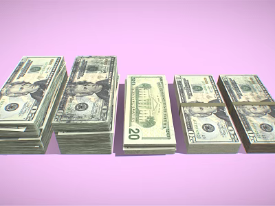 Decorative Ornament Set Featuring US Dollar Bills 20 Dollar Denomination On Pink Background 3d model