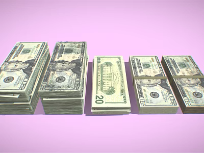 Decorative Ornament Set Featuring US Dollar Bills 20 Dollar Denomination On Pink Background 3d model