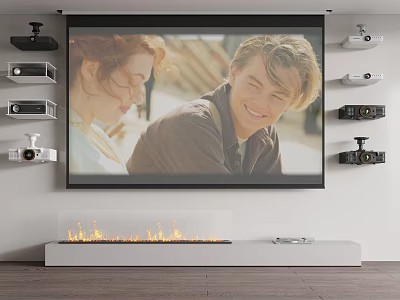 Modern Projection Monitoring System With Projector Screen And Surveillance Cameras In Home Theater Setup 3d model