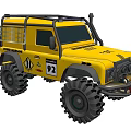 Yellow Off Road Rally Challenge Car Featuring Large Tires Roof Rack And 4x4 Design