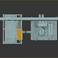 Industrial Equipment 3D Model with Metal Frame Pipes and Processing Unit Structure