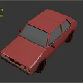 Red Paper Model Car With Handmade Design And Black Wheels On Dark Background