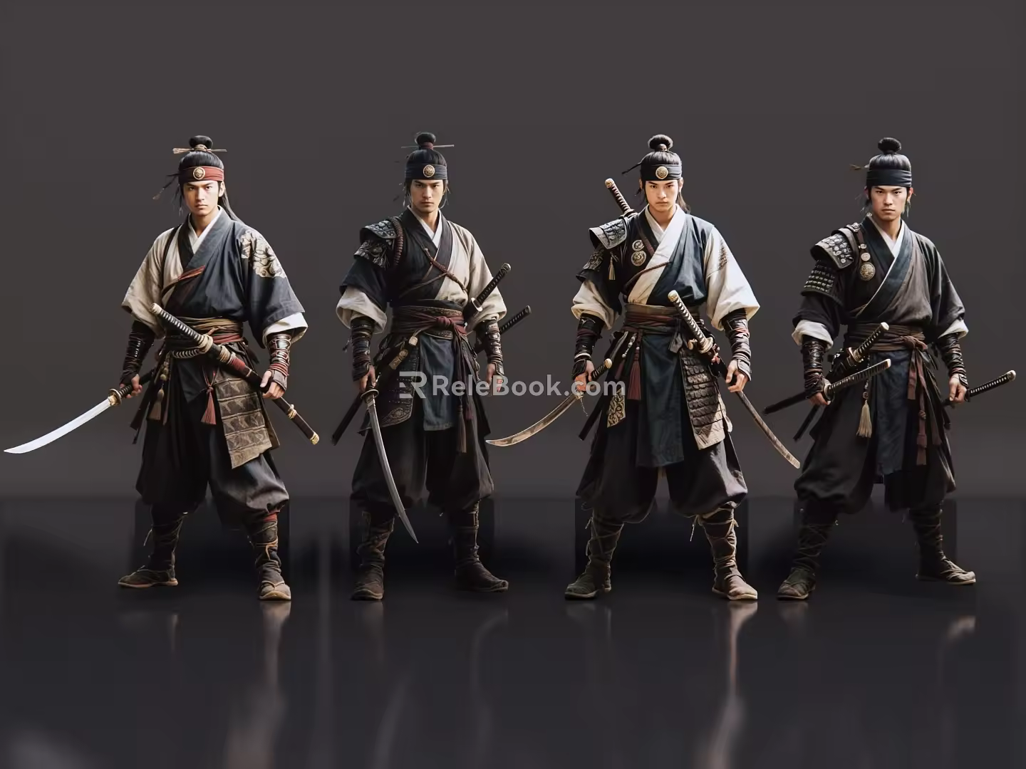 2D Coat Characters Japanese Pirates Japanese Samurai Japanese Soldiers Small Days 3d model