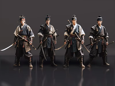 2D Coat Characters Japanese Pirates Japanese Samurai Japanese Soldiers Small Days 3d model