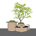 Public Chair With Circular Planter And Green Tree For Outdoor Landscaping