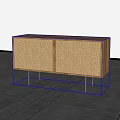 Modern Wooden Entryway Console Table With Woven Doors And Metal Legs