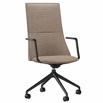 Modern Fabric Chair With Black Metal Armrests And Rolling Wheels Design 3d model