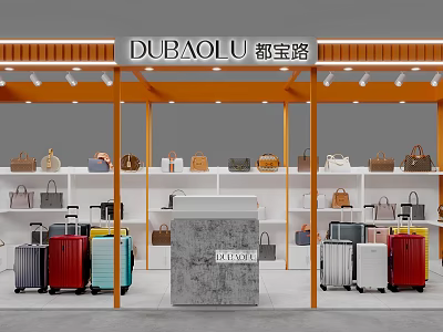 DUBAOLU Retail Store Displaying Various Bags Luggage On White Shelves With Checkout Counter And Lighting 3d model