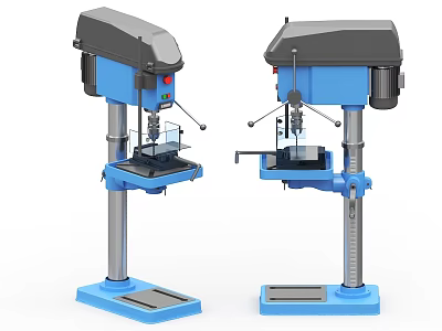 Blue Industrial Drill Press Machines with Stand Base and Worktable Design 3d model
