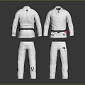 White BJJ Gi Jiu Jitsu Uniform Front Back View With Black Belt And Martial Arts Design