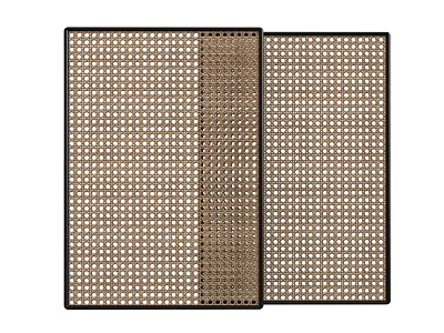 Double Panel Woven Brown Room Divider With Grid Pattern And Black Frame 3d model