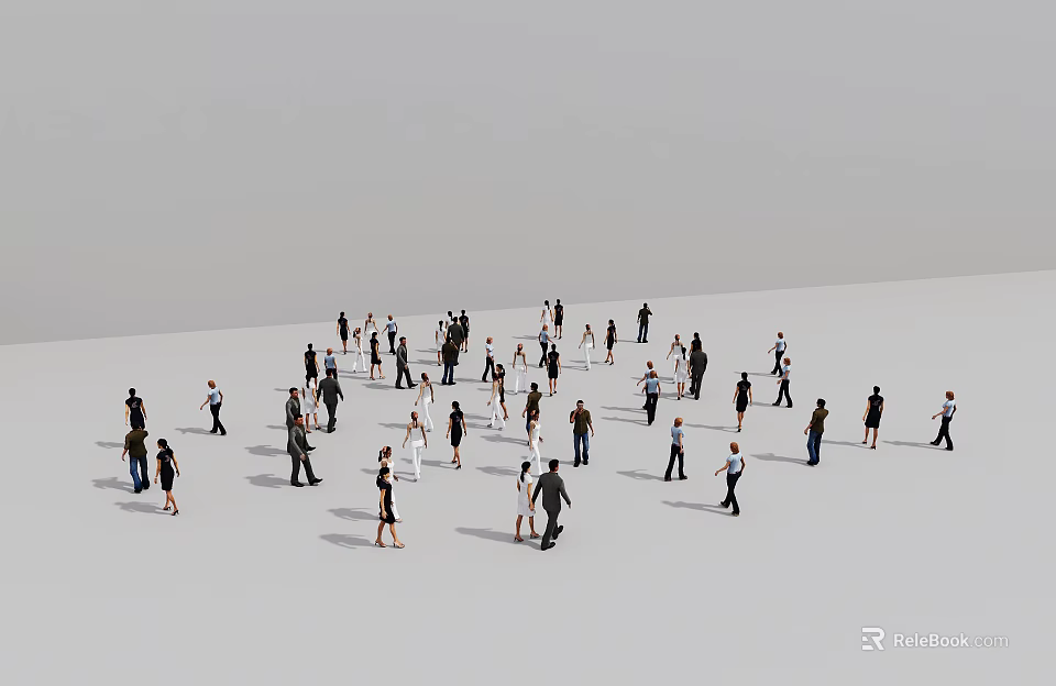 Group of Diverse People Standing on White Background in Various Poses 3d model 