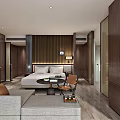 Modern Hotel Room Interior With Wooden Decor Bed Sofa And Ambient Lighting