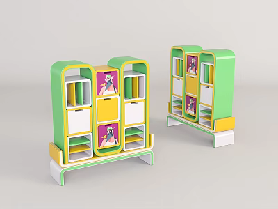 Modern Colorful Entryway Cabinet And Sidetable With Green Yellow White Decorative Storage Shelves 3d model