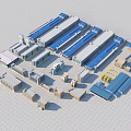 Large Scale Industrial Factory With Multiple Buildings Blue Roofs And Aerial Layout