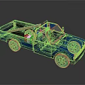 Blue Vintage Pickup Truck With Open Bed And Yellow Wooden Plank