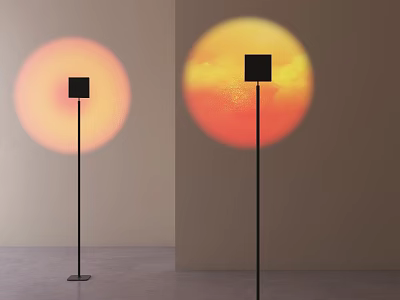 Modern Downlights Spotlights With Pink Orange Circular Light Projections On Light Colored Walls Gray Floor 3d model