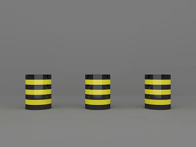 Three Yellow And Black Striped Cylindrical Road Traffic Safety Bollards 3d model