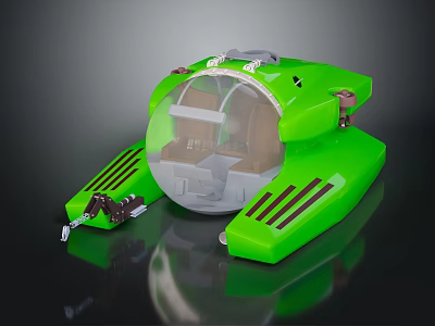 Green Futuristic Water Vehicle With Transparent Cabin And Side Propulsion Components 3d model