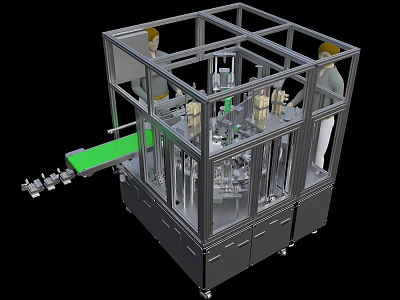 Automated Industrial Production Machinery With Transparent Protective Cover Mechanical Components And Green Conveyor Belt 3d model