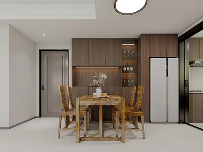 Modern Open Dining Living Room Interior Design With Wooden Cabinets Dining Table And Chairs 3d model