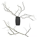 Elegant Black Ribbed Vase With Bare Branches For Minimalist Home Decor 3d model