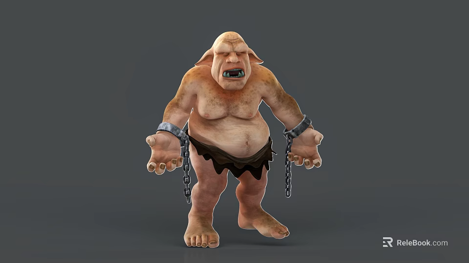 Obese Shirtless Game Movie Character With Chain Handcuffs Ragged Loincloth And Fierce Expression 3d model 