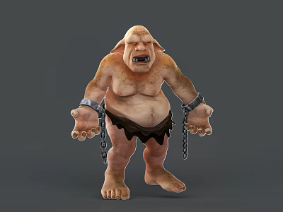 Obese Shirtless Game Movie Character With Chain Handcuffs Ragged Loincloth And Fierce Expression 3d model