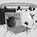 Professional Commercial Studio Lighting Equipment With Circular Truss Frame Multiple Fixtures Softboxes And Backdrop Stands