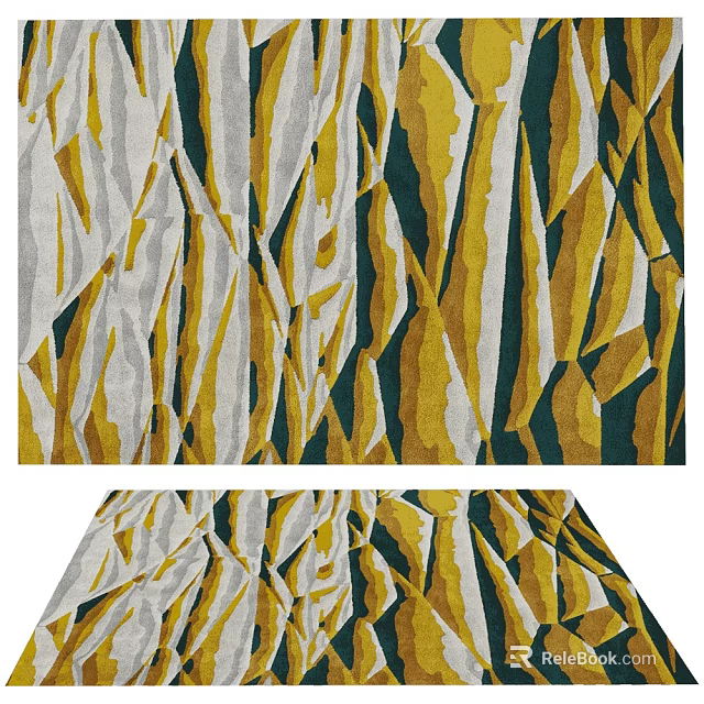 Modern Abstract Square Rug With Geometric Yellow Green Gray Pattern Design 3d model 