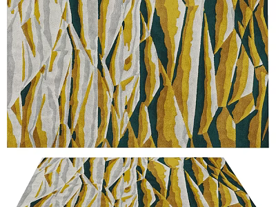 Modern Abstract Square Rug With Geometric Yellow Green Gray Pattern Design 3d model