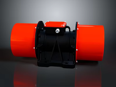 Industrial Vibrating Motor With Orange Cylinders Red Control Box And Black Bracket 3d model