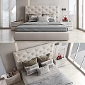 Modern Double Bed With Upholstered Headboard Multiple Pillows And Bedside Tables 3d model