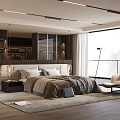 Modern Bedroom Interior Design With Upholstered Headboard Accent Chair Large Window And Wooden Floor