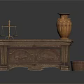 Home Living Supplies With Wooden Console Table Brass Balance Scale Carved Vase And Woven Basket