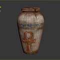 Green Plant In Decorative Terracotta Pot With Red Cross And Blue Triangle