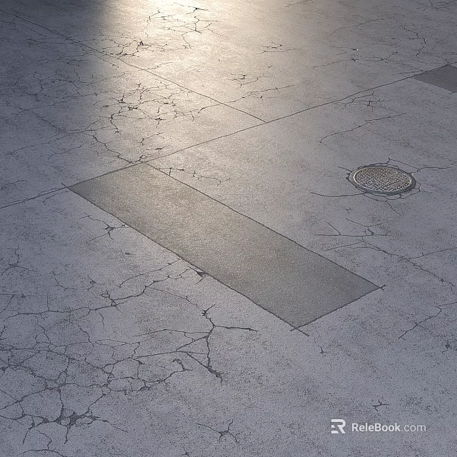 Garden Ornaments With Cracked Concrete Surface Rectangular Patch And Manhole Design 3d model