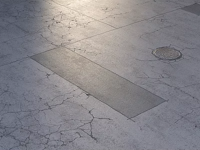 Garden Ornaments With Cracked Concrete Surface Rectangular Patch And Manhole Design 3d model