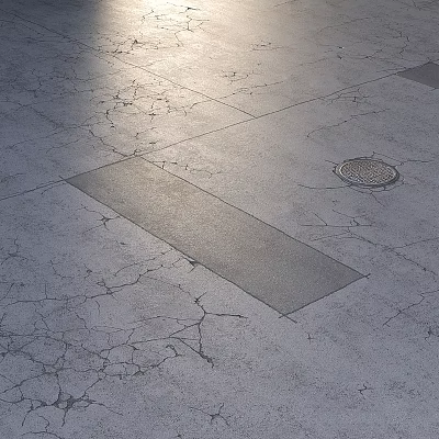 Garden Ornaments With Cracked Concrete Surface Rectangular Patch And Manhole Design 3d model